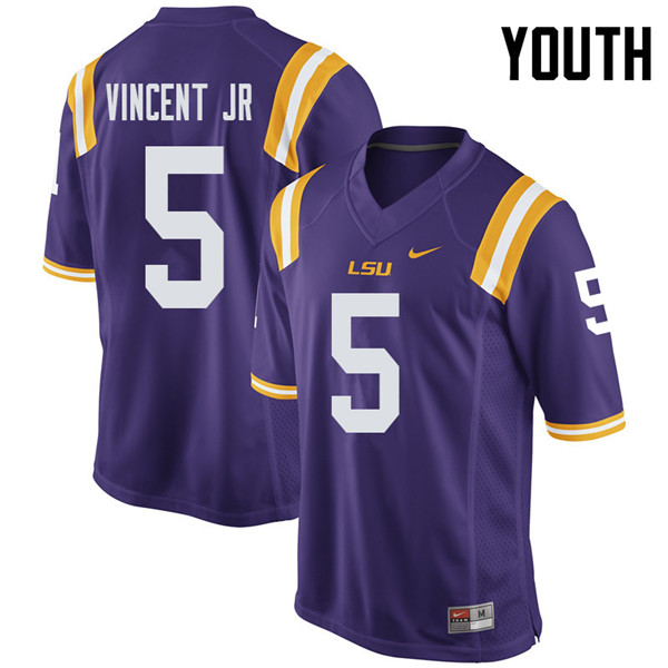 Youth #5 Kary Vincent Jr. LSU Tigers College Football Jerseys Sale-Purple